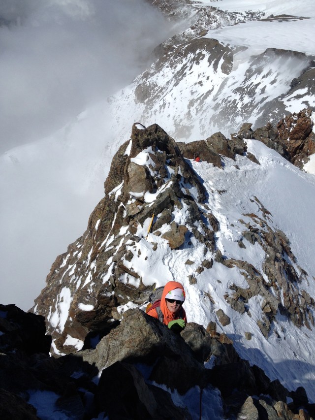 Brilliant and quiet classic alpine terrain. Kasia on Pic Du La Grave.
